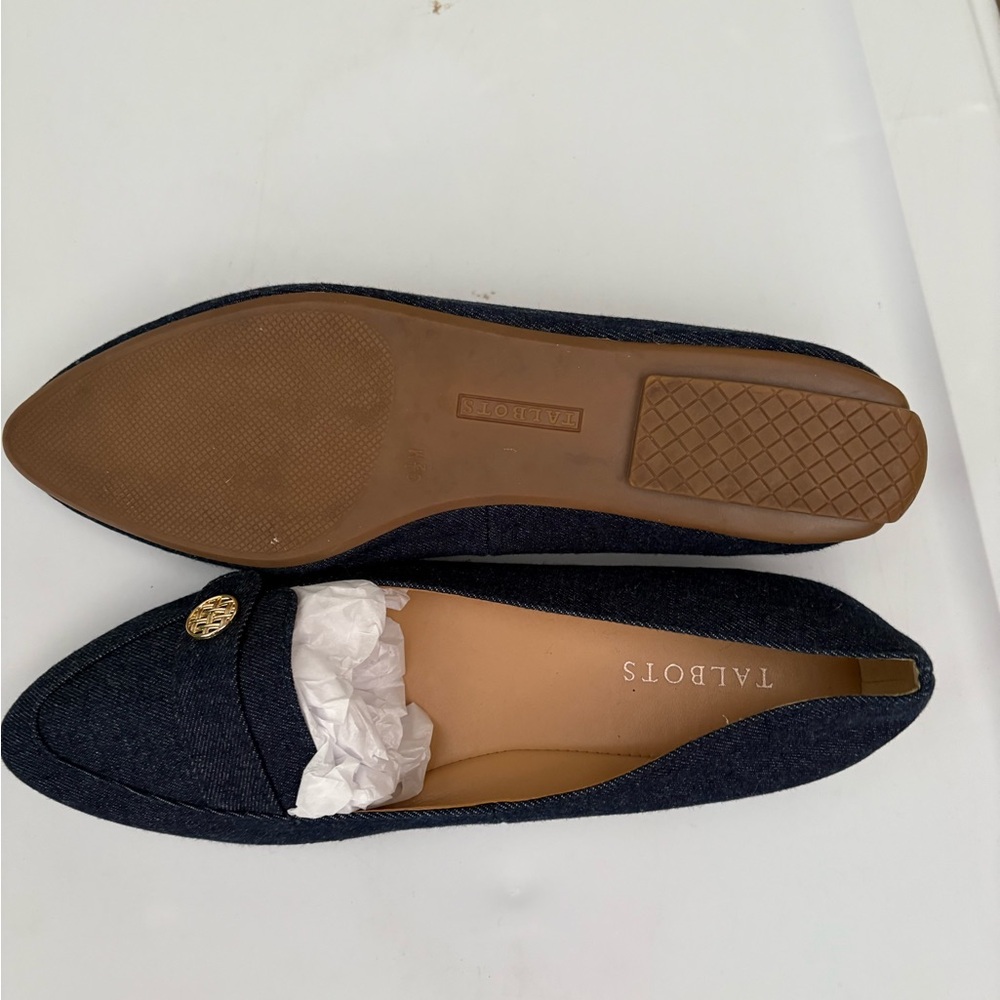 Talbots denim gold medallion flats new size 9.5 medium width rubber sole - Picture 6 of 9
